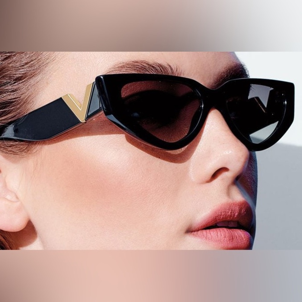 Valentino Black Cat-Eye Sunglasses with Gold Accent